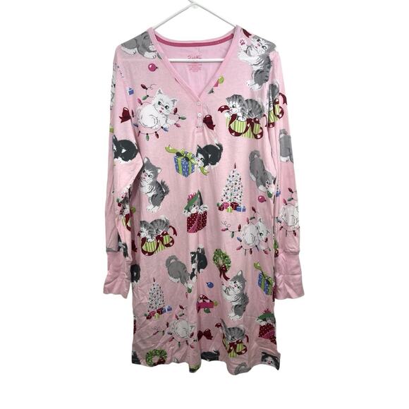 Nick & Nora Women's Nightgown XXL Pink Kittens Christmas Tree NWT Rare - Picture 1 of 12